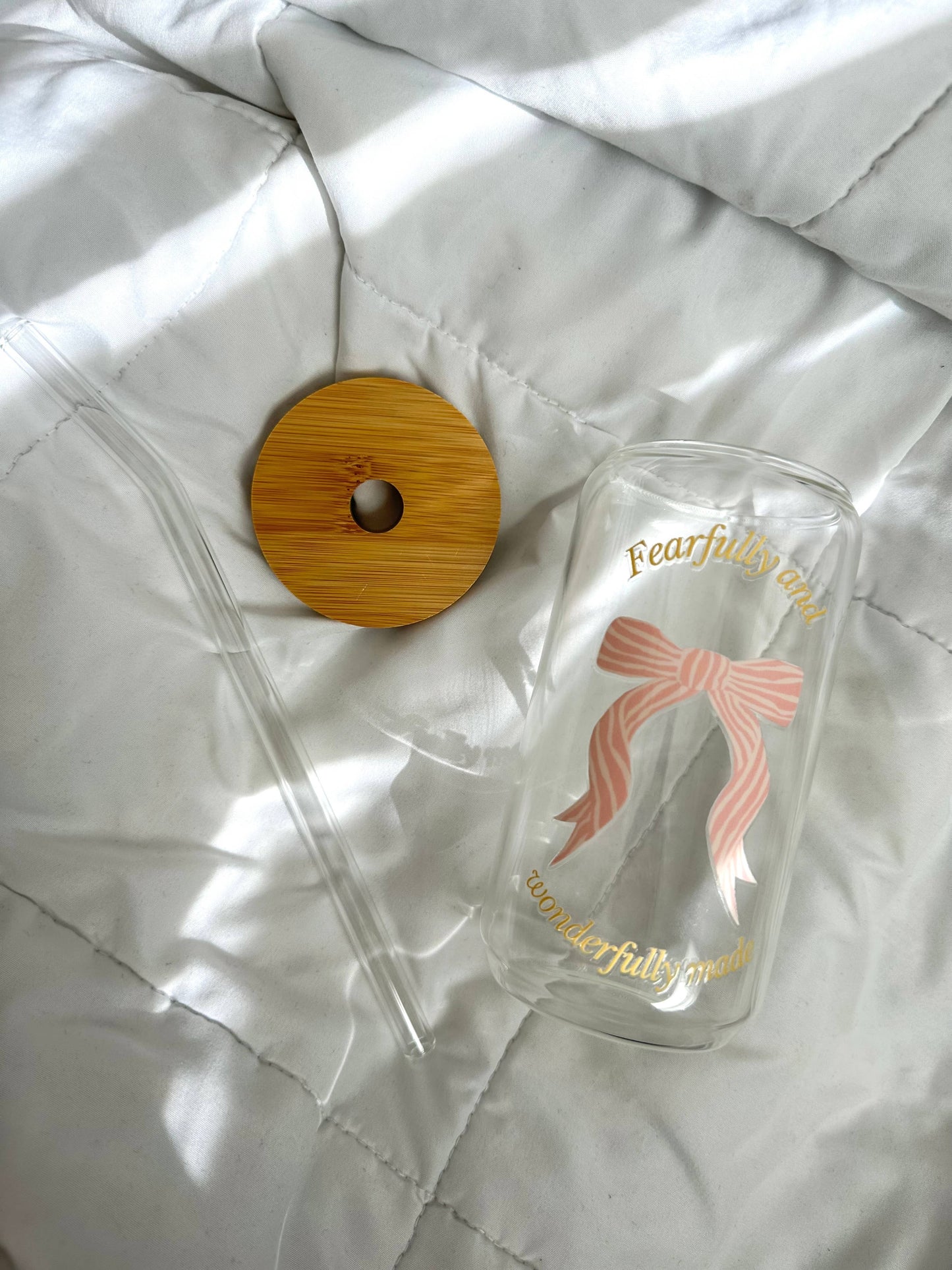 Fearfully and Wonderfully made bow Christian glass cup