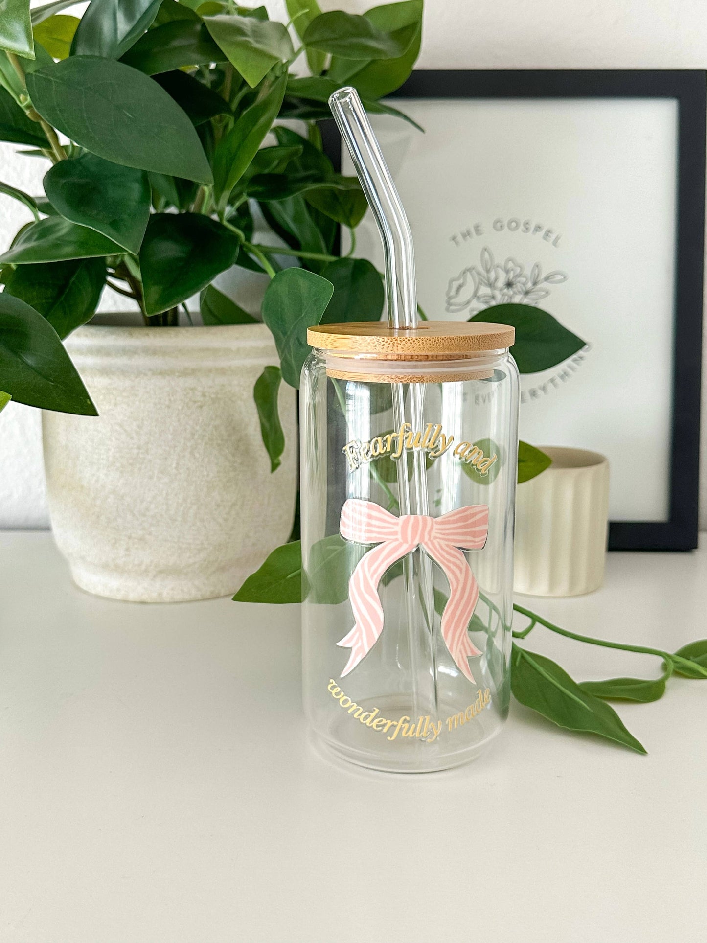 Fearfully and Wonderfully made bow Christian glass cup